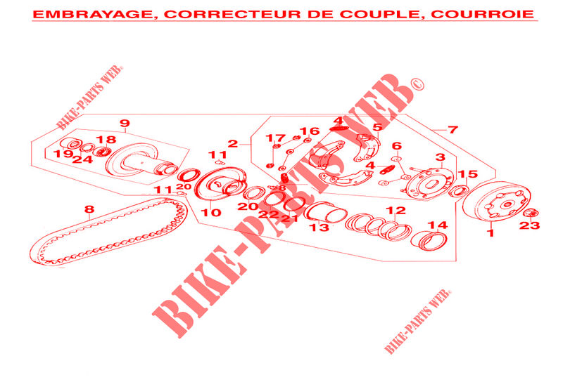 EMBRAYAGE / CORRECTEUR DE COUPLE / COURROIE pour Kymco YUP 50 2T EURO II