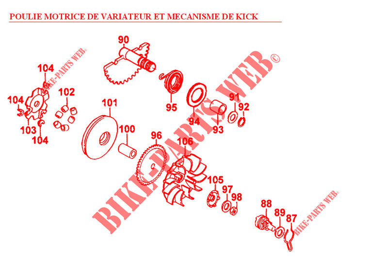 POULIE MOTRICE DE VARIATEUR / MECANISME DE KICK pour Kymco COBRA 50 2T EXCLUSIVE