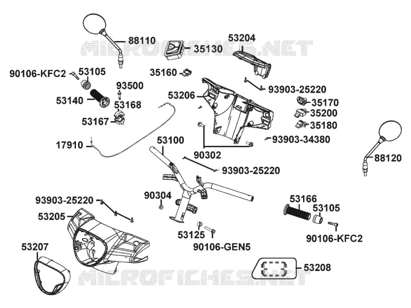 GUIDON / RETROVISEUR Kymco scooter 125 LIKE LIKE 125I XPERIENCE ABS EURO 4  LIKE 125I XPERIENCE ABS EURO 4
