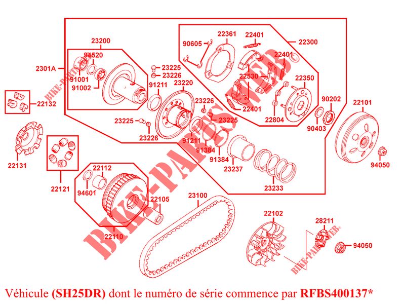 VARIATEUR , EMBRAYAGE (SH25DR) pour Kymco GRAND DINK 125 MMC 4T EURO III