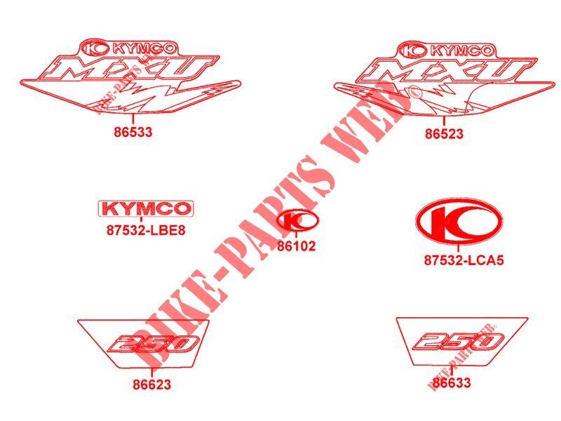 AUTOCOLLANTS pour Kymco MXU 250 4T EURO II - MXU 250 4T EURO II URBAN QUAD